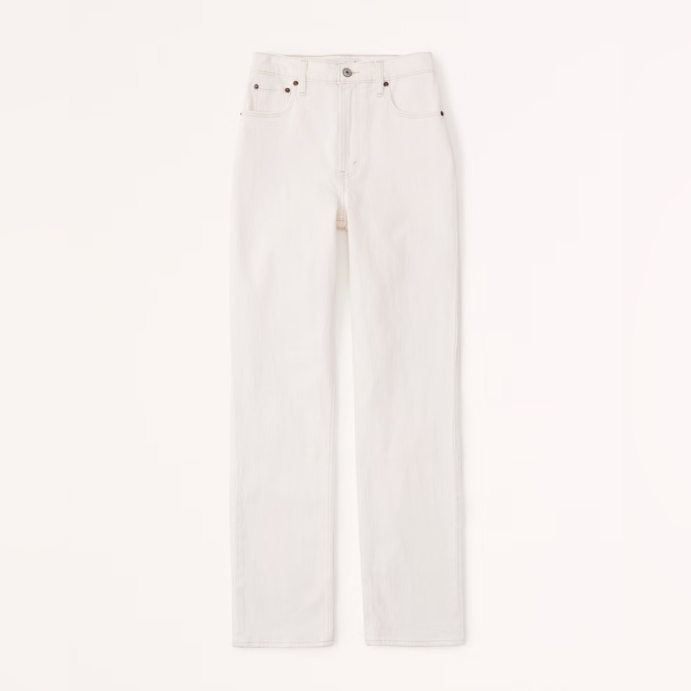 A&F Ankle Straight Ultra High Rise Jeans Cream 10R Curve Love